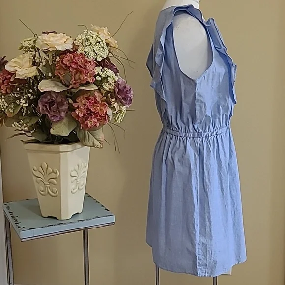 NEW Sleeveless Dress Denim Cotton Blue Penifore Style Ruffle Elastic Waist XL - Picture 2 of 6